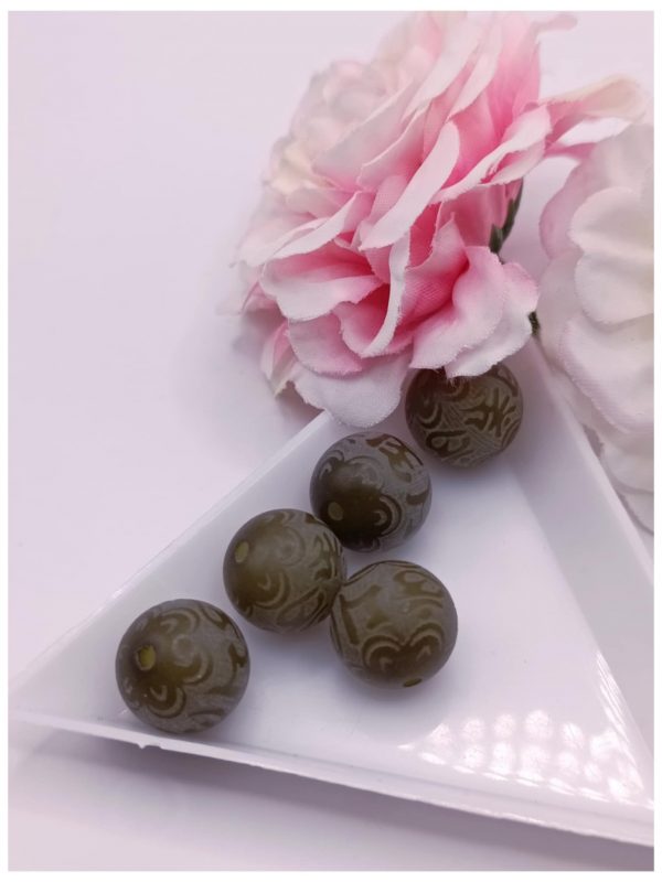 perle bodhi écriture 10 mm vert kaki