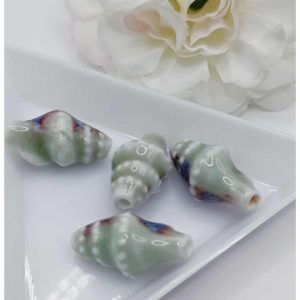 Perle céramique coquille 20*10 mm vert