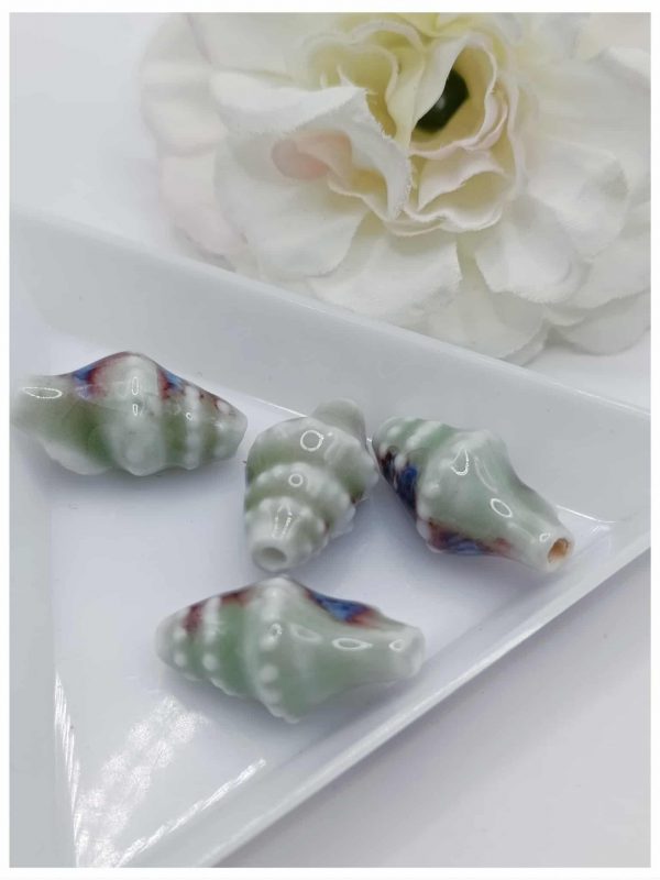 Perle céramique coquille 20*10 mm vert