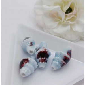 perle céramique coquille 20*10 mm bleu