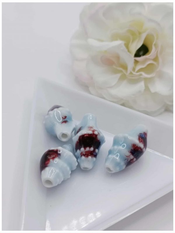 perle céramique coquille 20*10 mm bleu