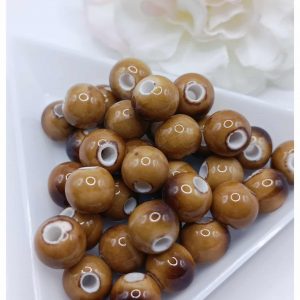 Lot de 10 perles céramique vintage 8 mm caramel