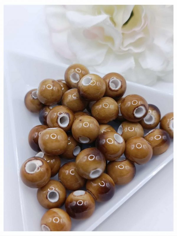 Lot de 10 perles céramique vintage 8 mm caramel