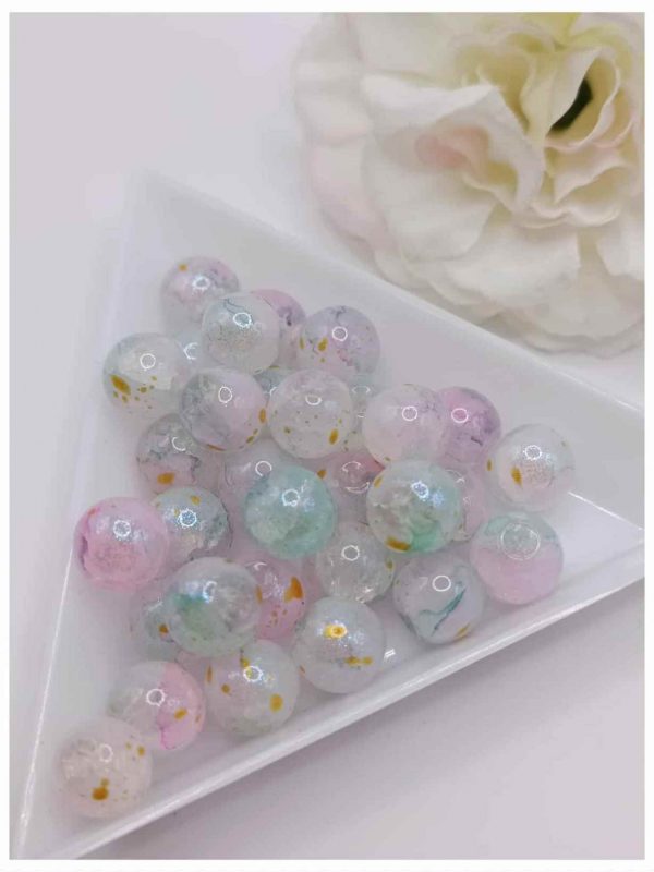 Lot de 10 perles de verre duo 8 mm vert menthe rose