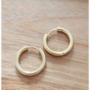 paire de créoles acier inoxydable doré 14 mm