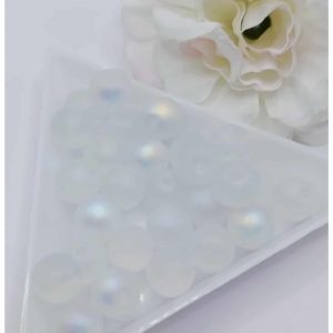 lot 10 perles en verre mat nacré 8 mm blanc