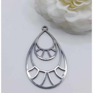 Breloque acier inoxydable double goutte – 42 x 22 mm