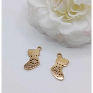 Breloque acier inoxydable doré chaussette de noël – 8 x 16 mm