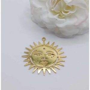 Breloque acier inoxydable doré Soleil – 30 mm