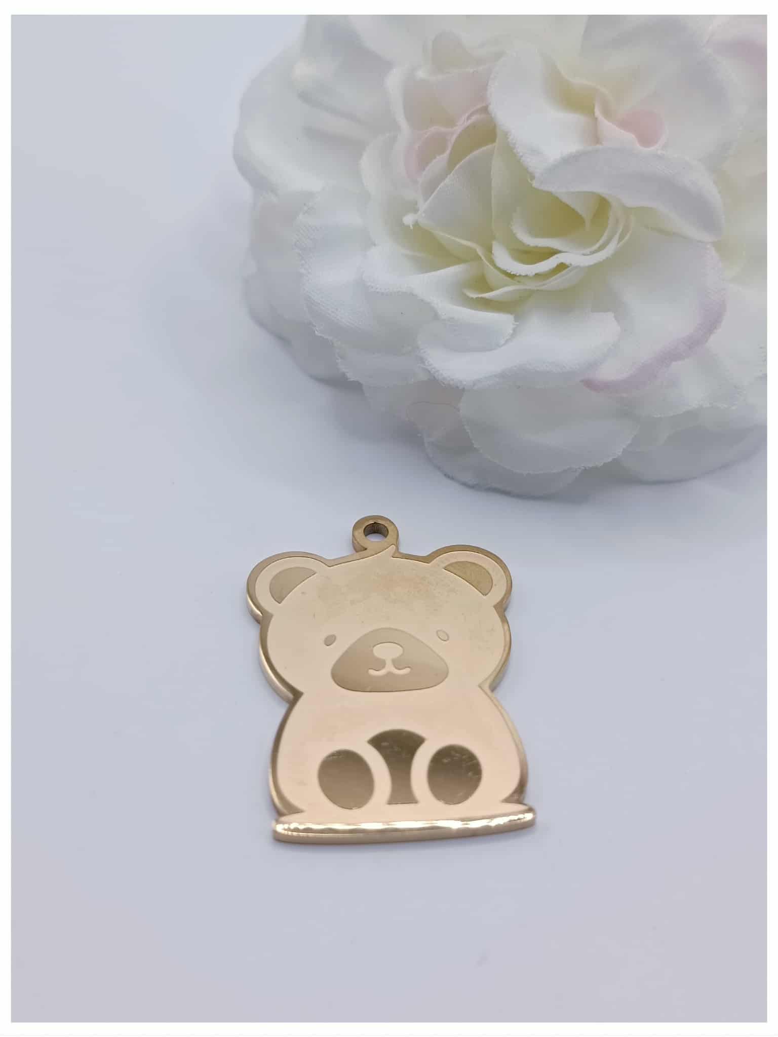 breloque acier inoxydable doré ourson 30 x 20 mm