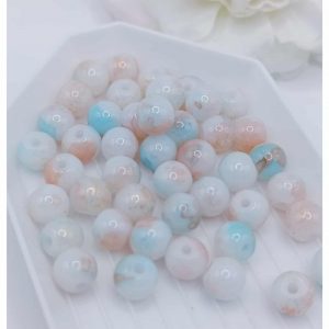 Perle en verre ronde – 6 mm – Blanc / Bleu / Orange