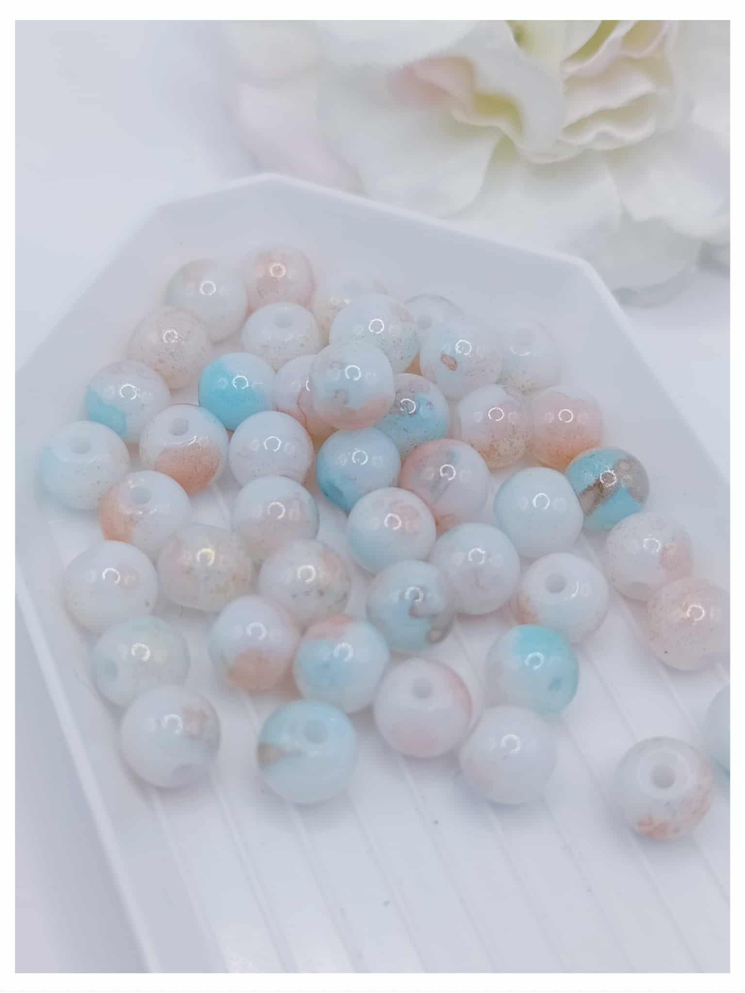 perle en verre ronde 6 mm blanc / bleu / orange