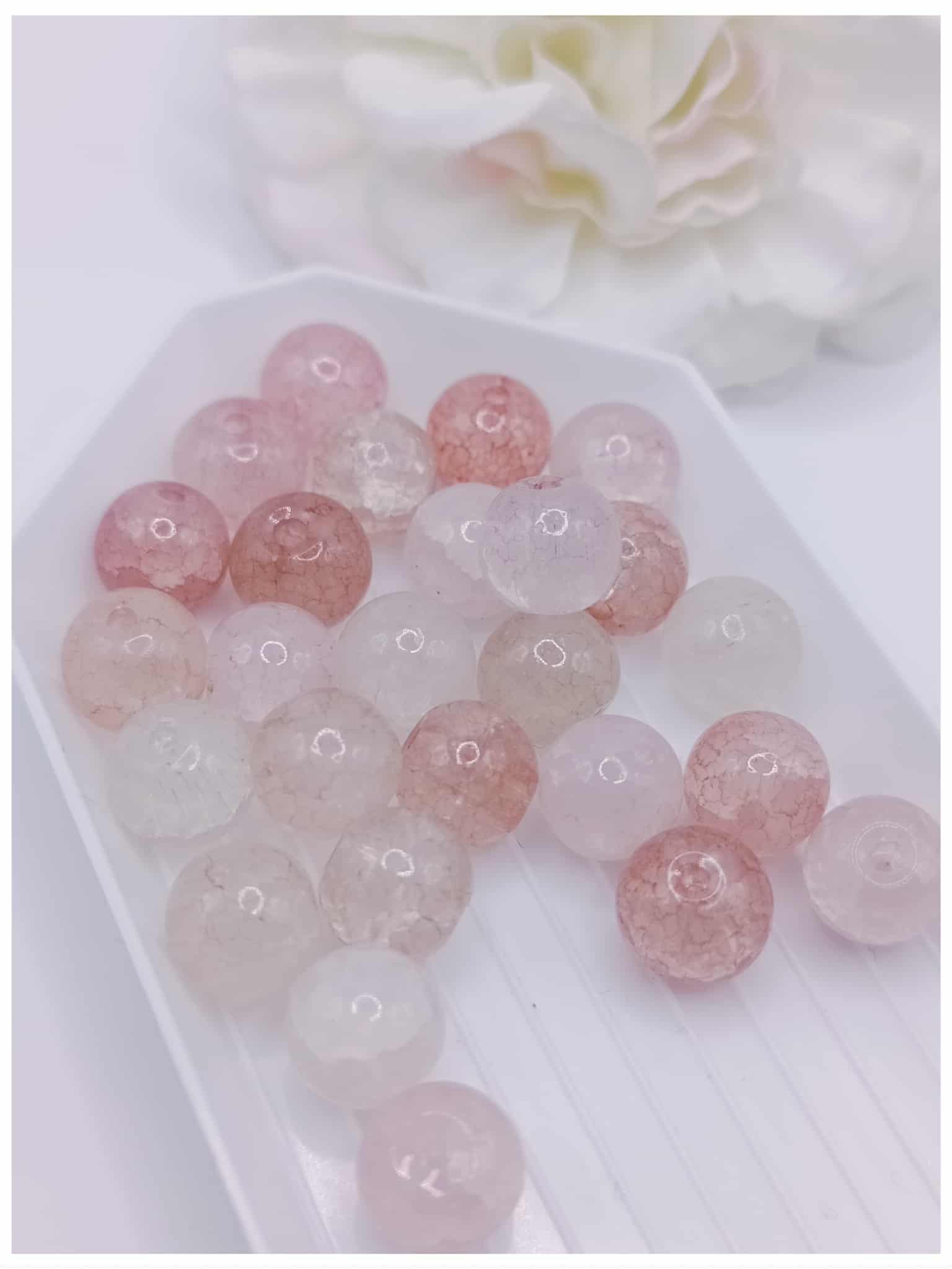 perle en verre craquelée 8 mm orange