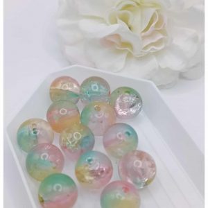 Perle en verre craquelée – 10 mm – Vert / Rose / Jaune
