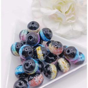 Perle en verre ronde mat arc en ciel – 10 mm – Noir