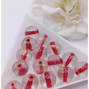Perles en verre ronde transparente – 10 mm – Rouge doré