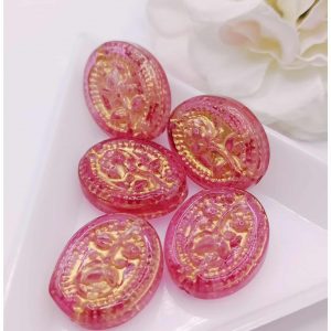 Perle en verre médaillon rose de Noël – 15 x 18 mm – Rouge doré