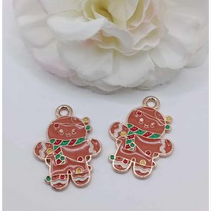 Breloque dorée émaillée bonhomme pain d&rsquo;épice