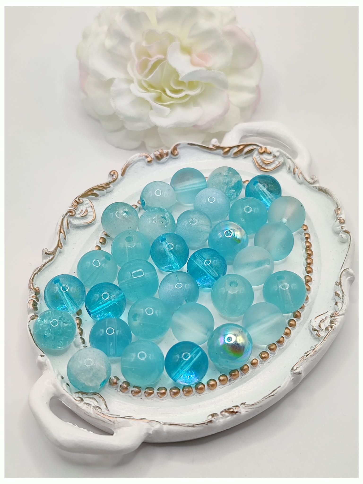 perles de verre thème océan 10 mm bleu