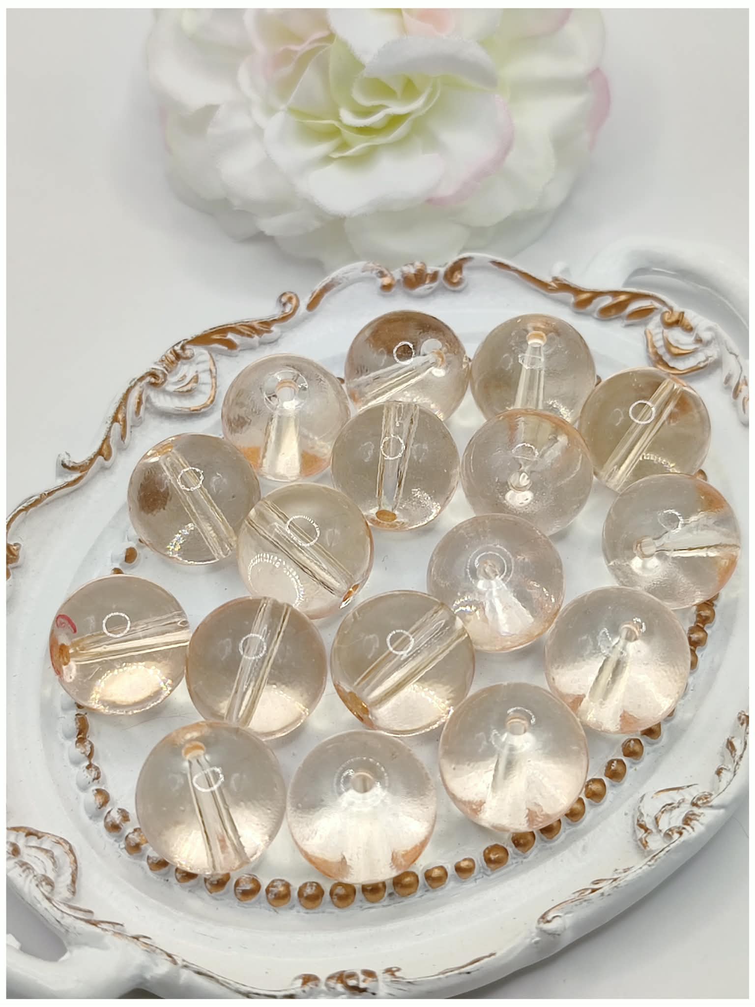 perle en verre ronde transparente 15 mm orange