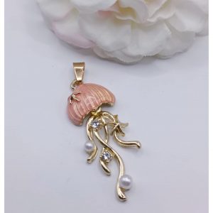 Accueil Pendentif doré émaillé méduse orangé